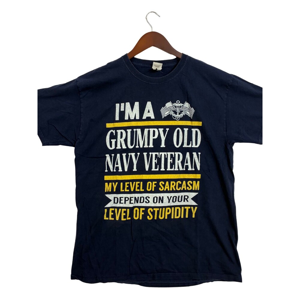 Grumpy Old Navy Veteran T Shirt Men's Large Navy Blue Sarcasm Military Tee